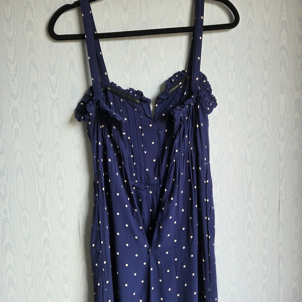 Madewell Cami Pintuck Convertible Ruffle Navy White Polka Dot Jumpsuit‎ 00